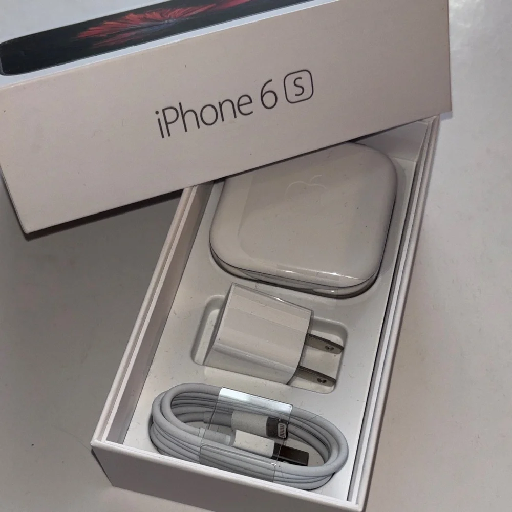 Apple iPhone 6s Box  iPhone 6 ear buds with cord and charging brick